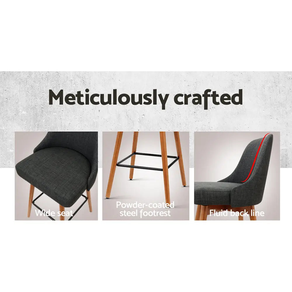 Artiss 2x Bar Stools Swivel Seat Wooden Charcoal - Furniture > Bar Stools & Chairs