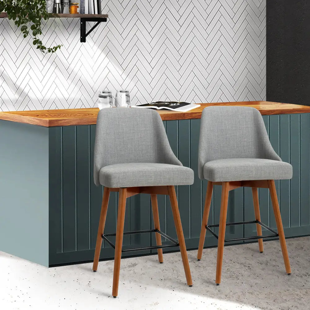 Artiss 2x Bar Stools Swivel Seat Wooden Grey - Furniture > Bar Stools & Chairs