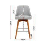 Artiss 2x Bar Stools Swivel Seat Wooden Grey - Furniture > Bar Stools & Chairs