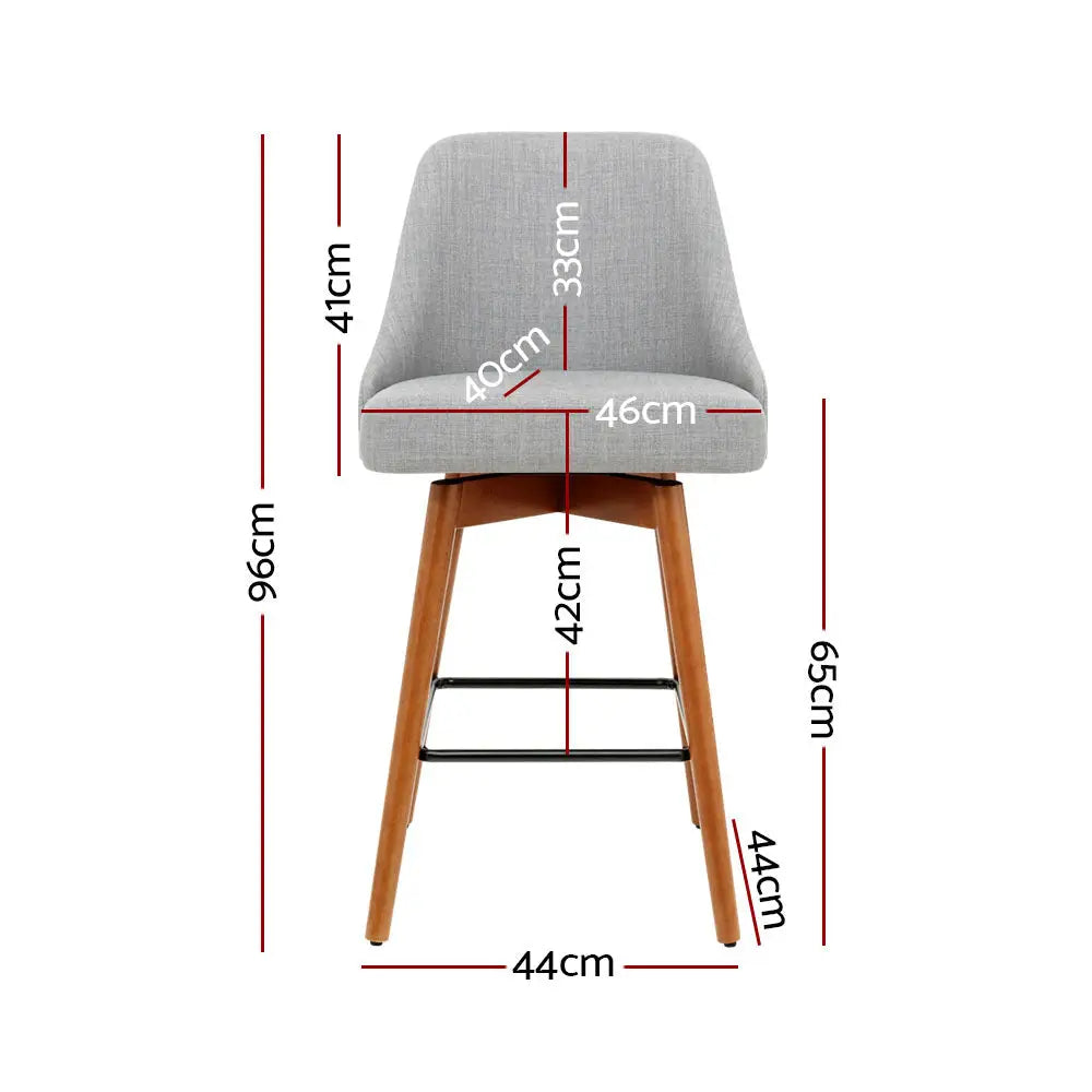 Artiss 2x Bar Stools Swivel Seat Wooden Grey - Furniture > Bar Stools & Chairs