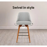 Artiss 2x Bar Stools Swivel Seat Wooden Grey - Furniture > Bar Stools & Chairs