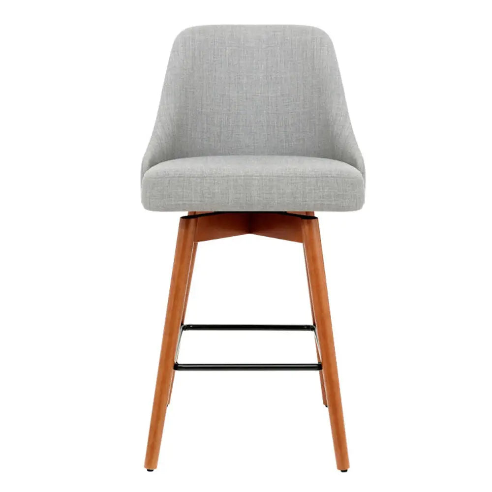Artiss 2x Bar Stools Swivel Seat Wooden Grey - Furniture > Bar Stools & Chairs