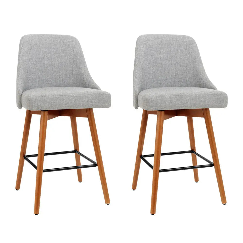 Artiss 2x Bar Stools Swivel Seat Wooden Grey - Furniture > Bar Stools & Chairs