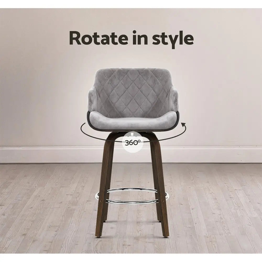 Artiss 2x Bar Stools Swivel Velvet Padded Wooden - Furniture > Bar Stools & Chairs