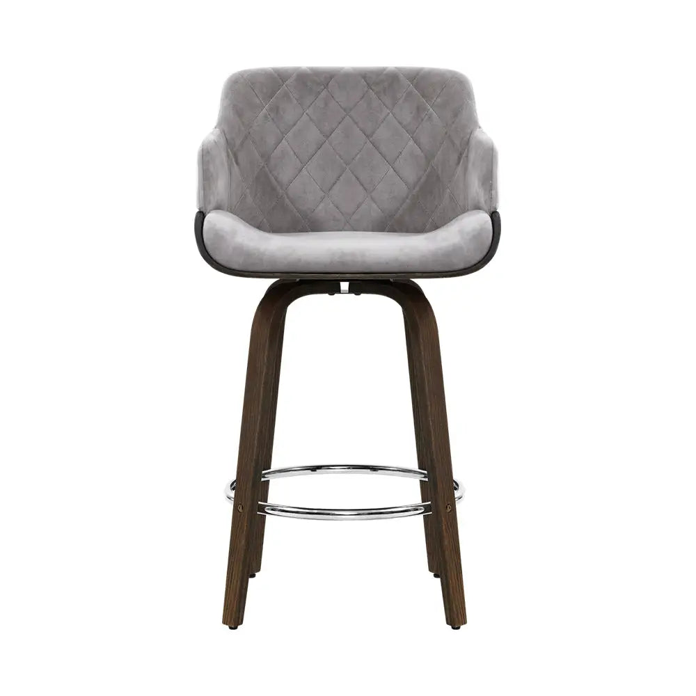 Artiss 2x Bar Stools Swivel Velvet Padded Wooden - Furniture > Bar Stools & Chairs