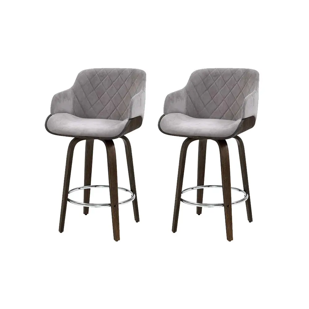 Artiss 2x Bar Stools Swivel Velvet Padded Wooden - Furniture > Bar Stools & Chairs