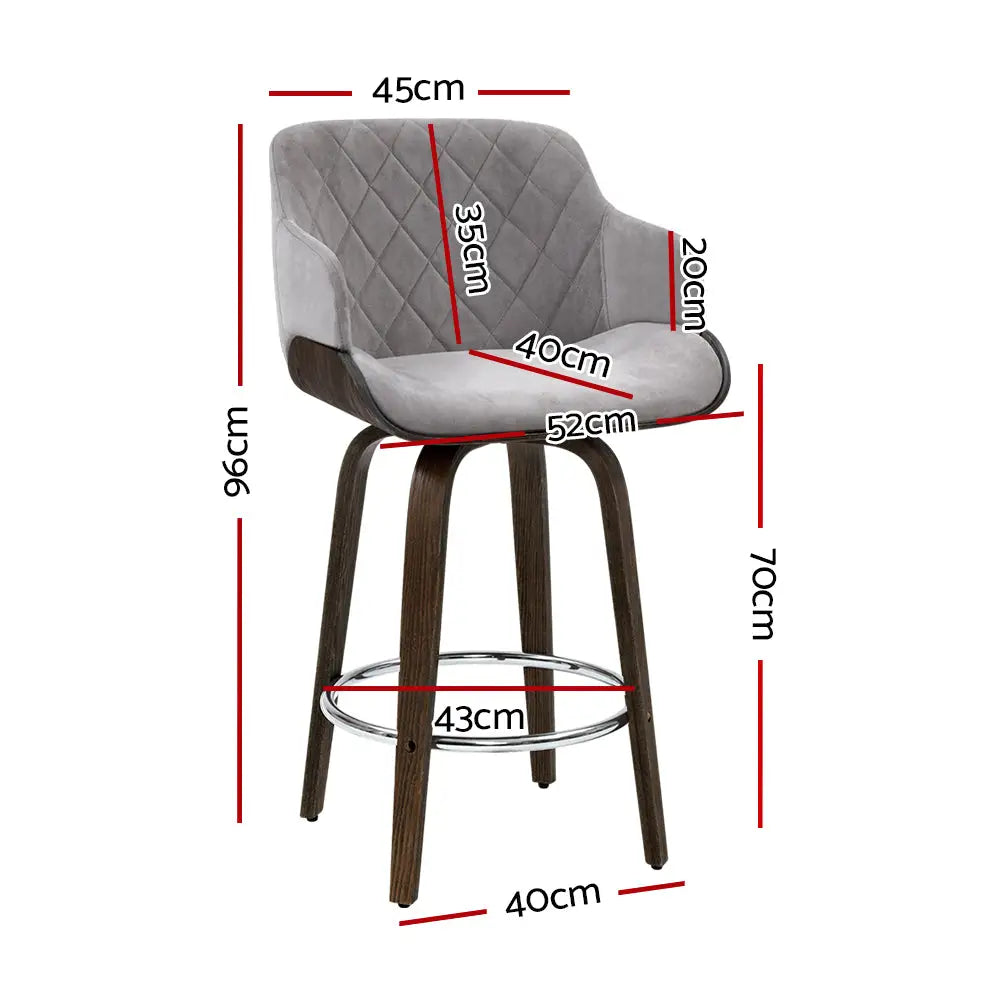 Artiss 2x Bar Stools Swivel Velvet Padded Wooden - Furniture > Bar Stools & Chairs