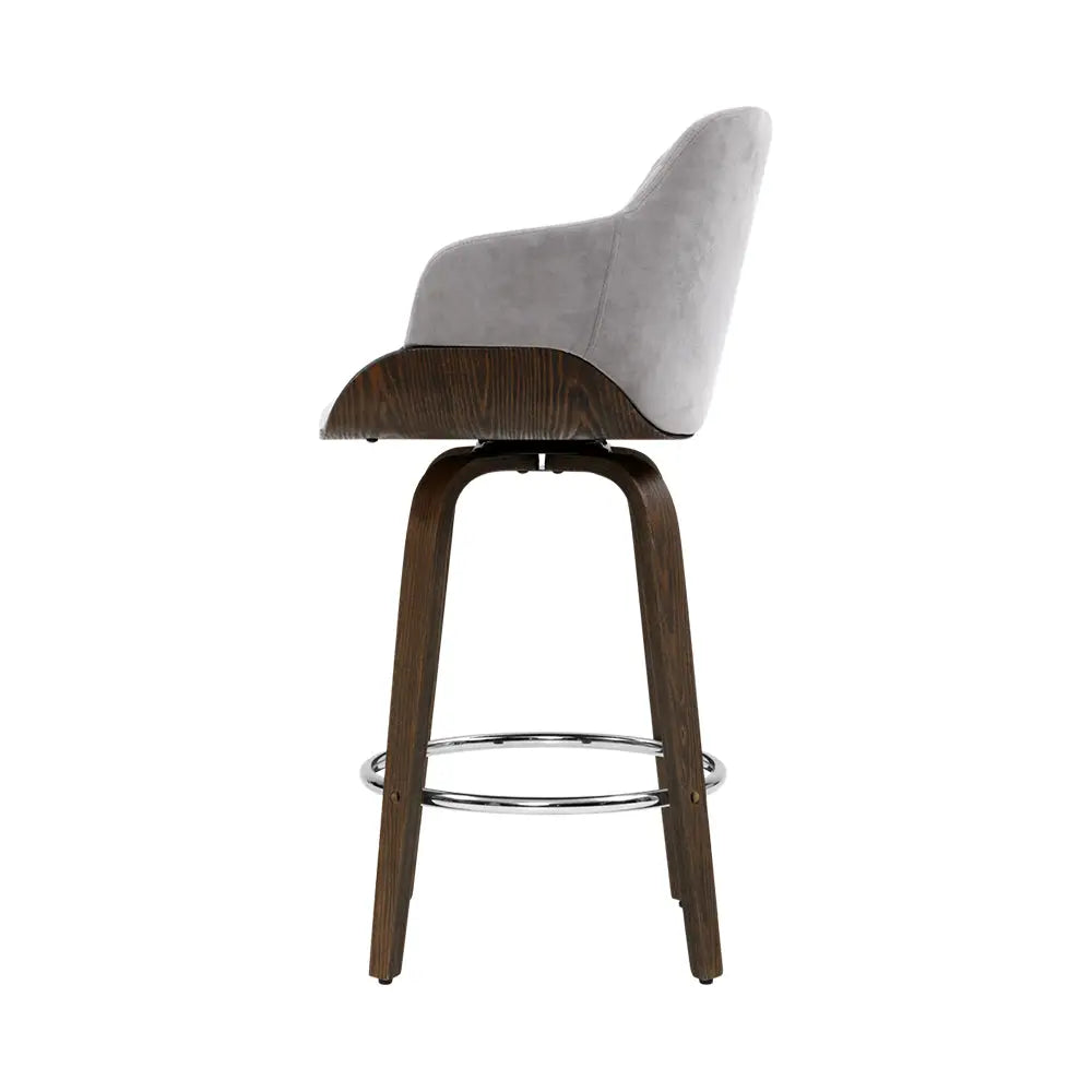 Artiss 2x Bar Stools Swivel Velvet Padded Wooden - Furniture > Bar Stools & Chairs