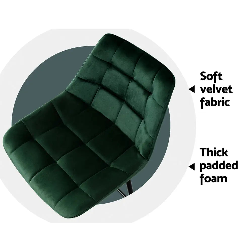 Artiss 2x Bar Stools Velvet Chairs Green - Furniture > Bar Stools & Chairs