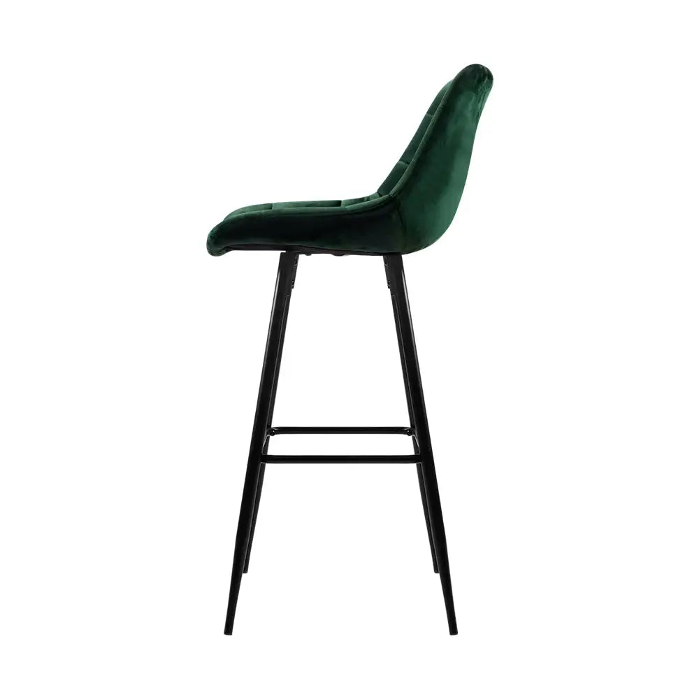 Artiss 2x Bar Stools Velvet Chairs Green - Furniture > Bar Stools & Chairs