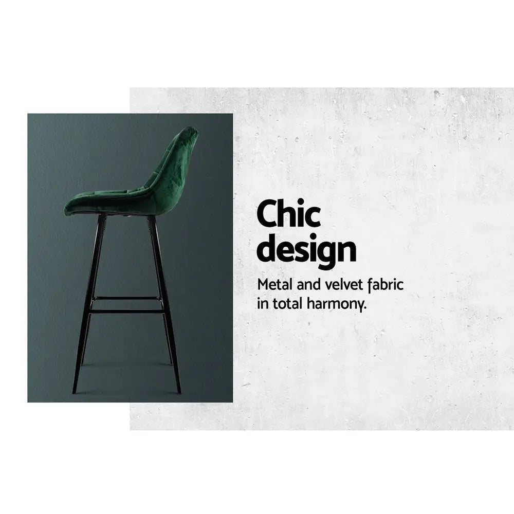 Artiss 2x Bar Stools Velvet Chairs Green - Furniture > Bar Stools & Chairs