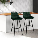 Artiss 2x Bar Stools Velvet Chairs Green - Furniture > Bar Stools & Chairs