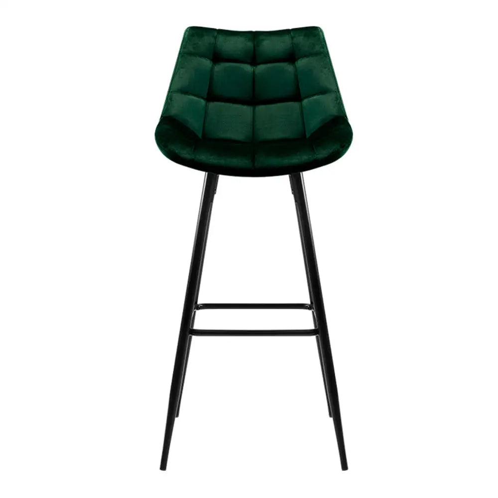 Artiss 2x Bar Stools Velvet Chairs Green - Furniture > Bar Stools & Chairs