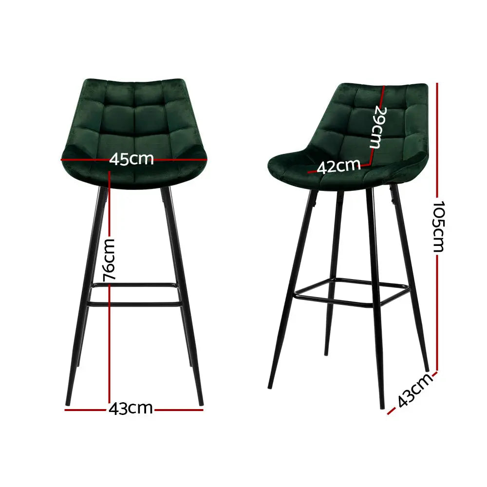 Artiss 2x Bar Stools Velvet Chairs Green - Furniture > Bar Stools & Chairs