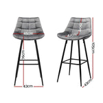 Artiss 2x Bar Stools Velvet Chairs Grey - Furniture > Bar Stools & Chairs