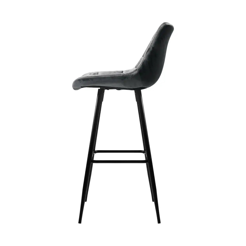 Artiss 2x Bar Stools Velvet Chairs Grey - Furniture > Bar Stools & Chairs
