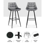 Artiss 2x Bar Stools Velvet Chairs Grey - Furniture > Bar Stools & Chairs