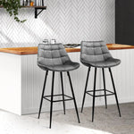 Artiss 2x Bar Stools Velvet Chairs Grey - Furniture > Bar Stools & Chairs
