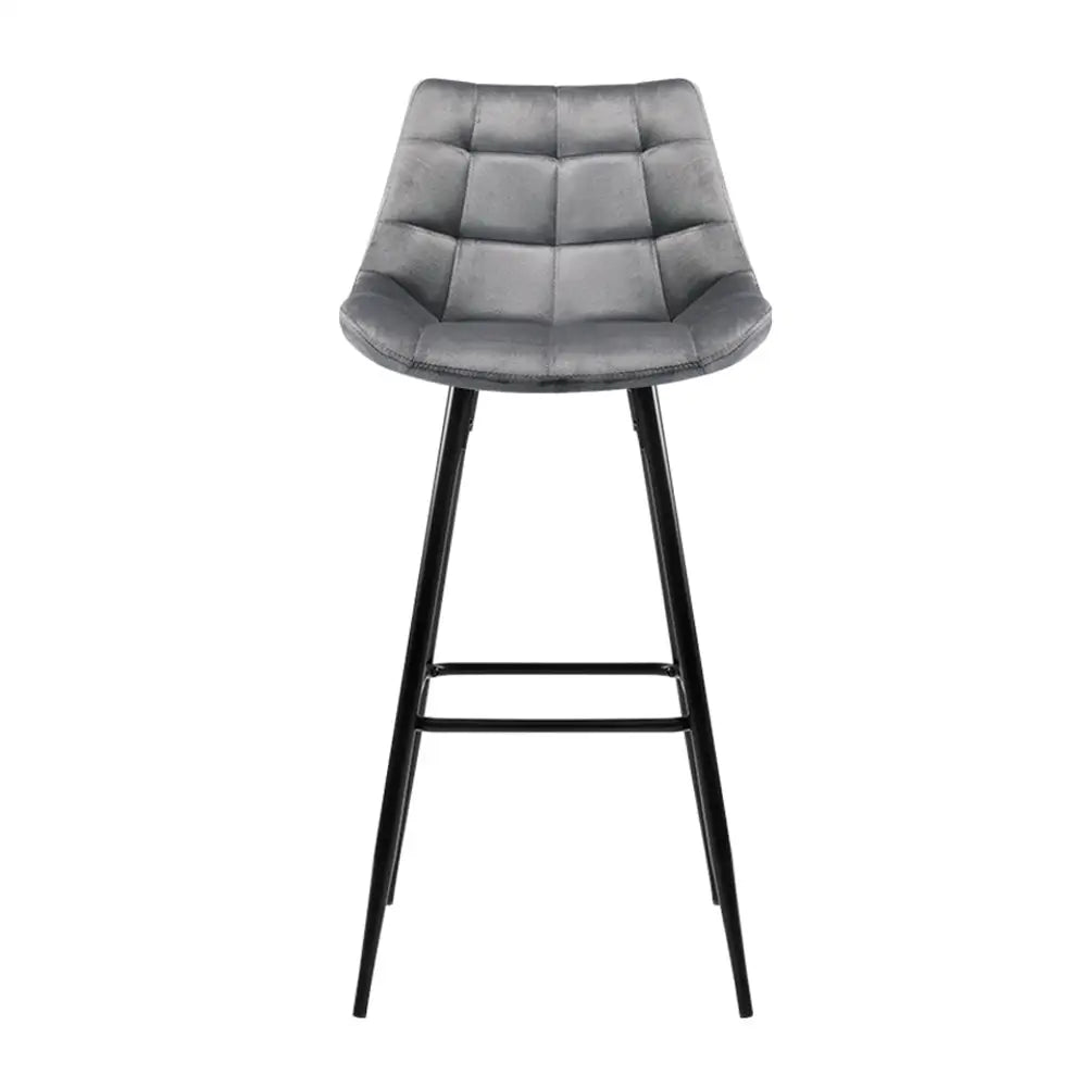 Artiss 2x Bar Stools Velvet Chairs Grey - Furniture > Bar Stools & Chairs