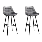 Artiss 2x Bar Stools Velvet Chairs Grey - Furniture > Bar Stools & Chairs