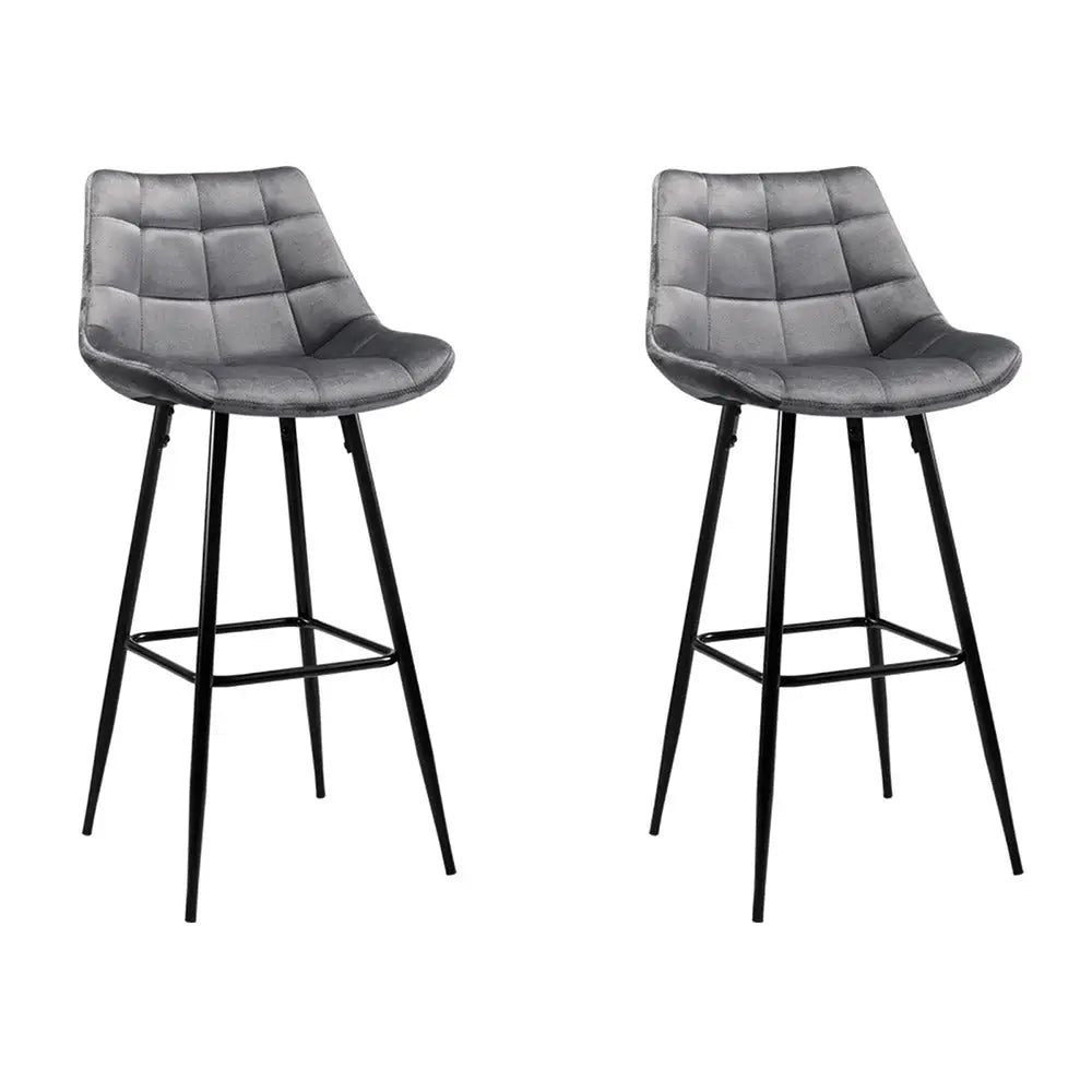 Artiss 2x Bar Stools Velvet Chairs Grey - Furniture > Bar Stools & Chairs