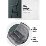 Artiss 2x Bar Stools Velvet Chairs Grey - Furniture > Bar Stools & Chairs