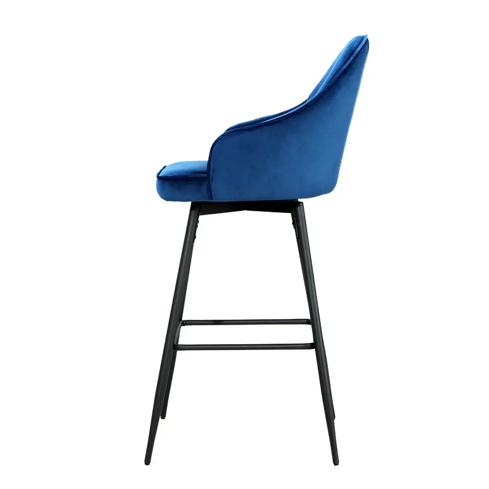 Artiss 2x Bar Stools Velvet Swivel Metal Legs Blue - Furniture > Bar Stools & Chairs