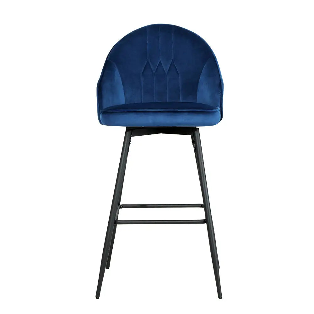 Artiss 2x Bar Stools Velvet Swivel Metal Legs Blue - Furniture > Bar Stools & Chairs