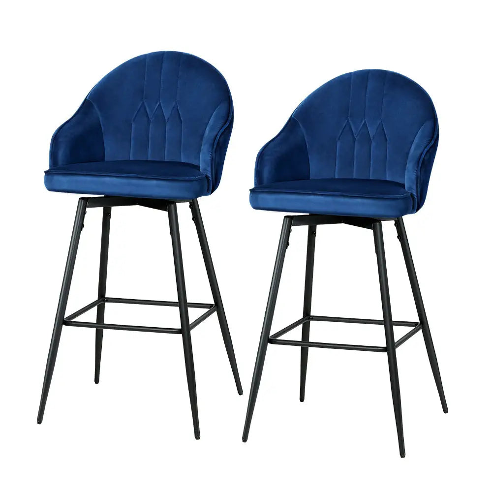 Artiss 2x Bar Stools Velvet Swivel Metal Legs Blue - Furniture > Bar Stools & Chairs