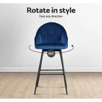 Artiss 2x Bar Stools Velvet Swivel Metal Legs Blue - Furniture > Bar Stools & Chairs