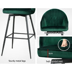 Artiss 2x Bar Stools Velvet Swivel Metal Legs Green - Furniture > Bar Stools & Chairs