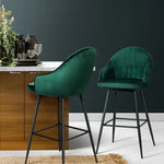 Artiss 2x Bar Stools Velvet Swivel Metal Legs Green - Furniture > Bar Stools & Chairs
