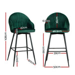 Artiss 2x Bar Stools Velvet Swivel Metal Legs Green - Furniture > Bar Stools & Chairs