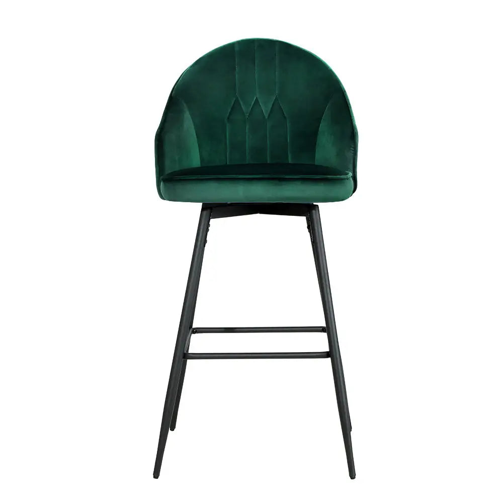 Artiss 2x Bar Stools Velvet Swivel Metal Legs Green - Furniture > Bar Stools & Chairs