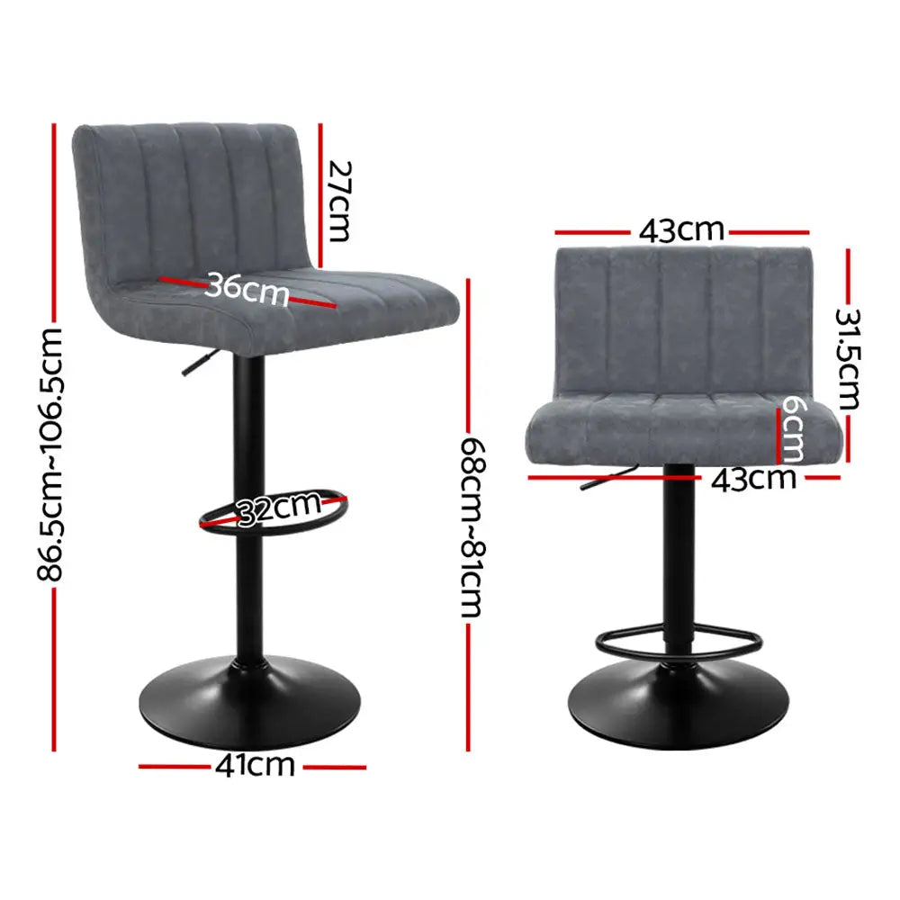 Artiss 2x Bar Stools Vintage Leather Gas Lift Grey - Furniture > Bar Stools & Chairs