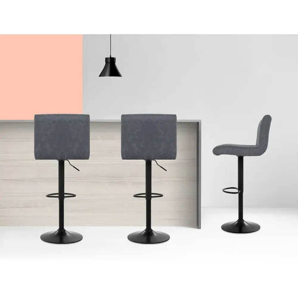 Artiss 2x Bar Stools Vintage Leather Gas Lift Grey - Furniture > Bar Stools & Chairs