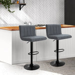 Artiss 2x Bar Stools Vintage Leather Gas Lift Grey - Furniture > Bar Stools & Chairs