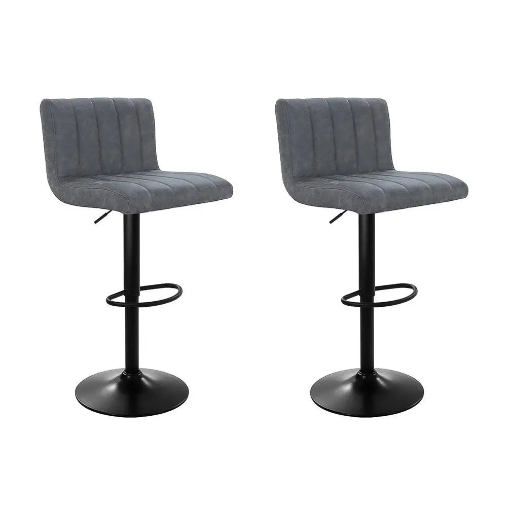 Artiss 2x Bar Stools Vintage Leather Gas Lift Grey - Furniture > Bar Stools & Chairs