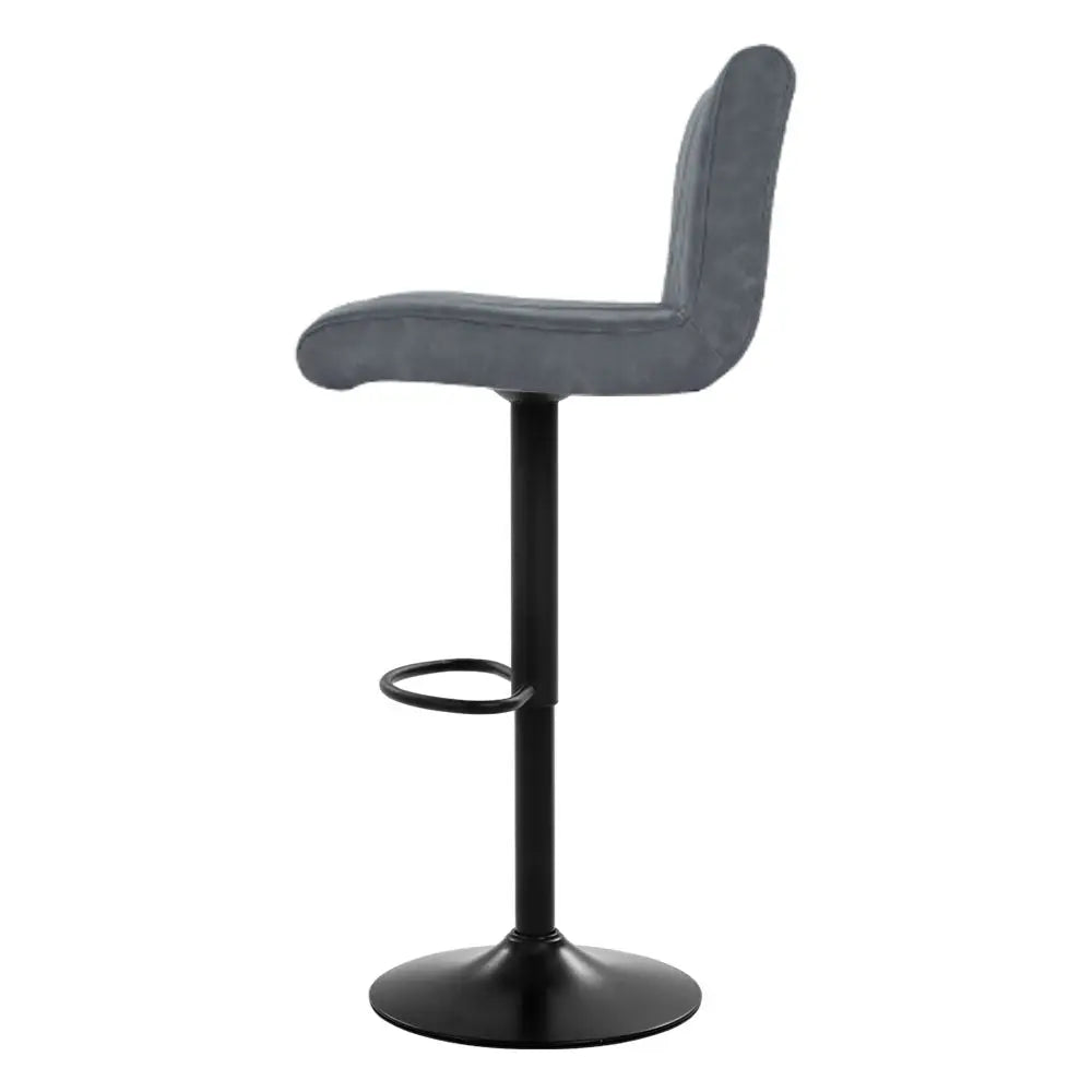 Artiss 2x Bar Stools Vintage Leather Gas Lift Grey - Furniture > Bar Stools & Chairs