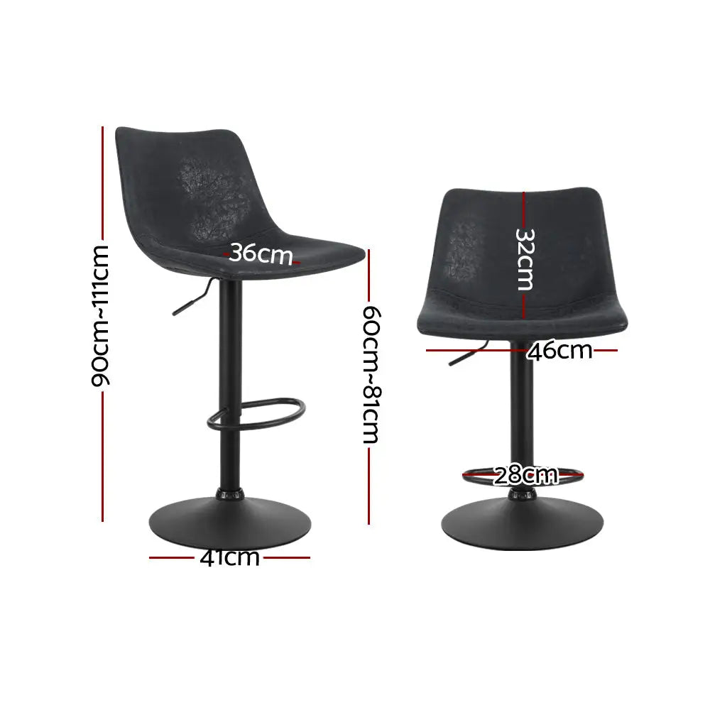 Artiss 2x Bar Stools Vintage Leather Swivel Gas Lift Black - Furniture > Bar Stools & Chairs