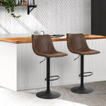 Artiss 2x Bar Stools Vintage Leather Swivel Gas Lift Brown - Furniture > Bar Stools & Chairs