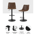 Artiss 2x Bar Stools Vintage Leather Swivel Gas Lift Brown - Furniture > Bar Stools & Chairs