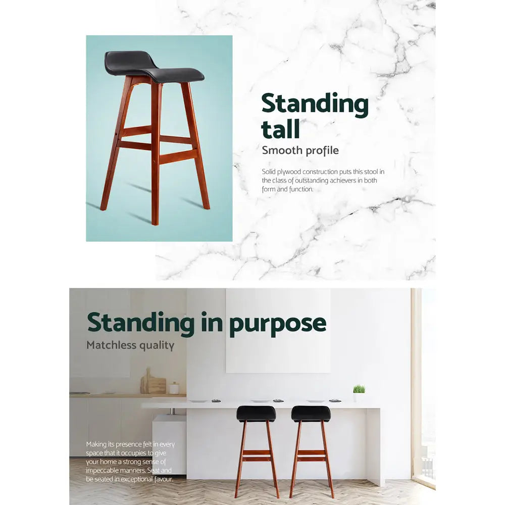 Artiss 2x Bar Stools Wooden Stool Black - Furniture > Bar Stools & Chairs