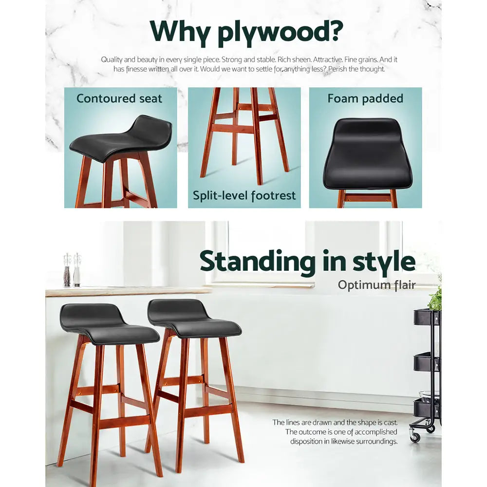 Artiss 2x Bar Stools Wooden Stool Black - Furniture > Bar Stools & Chairs