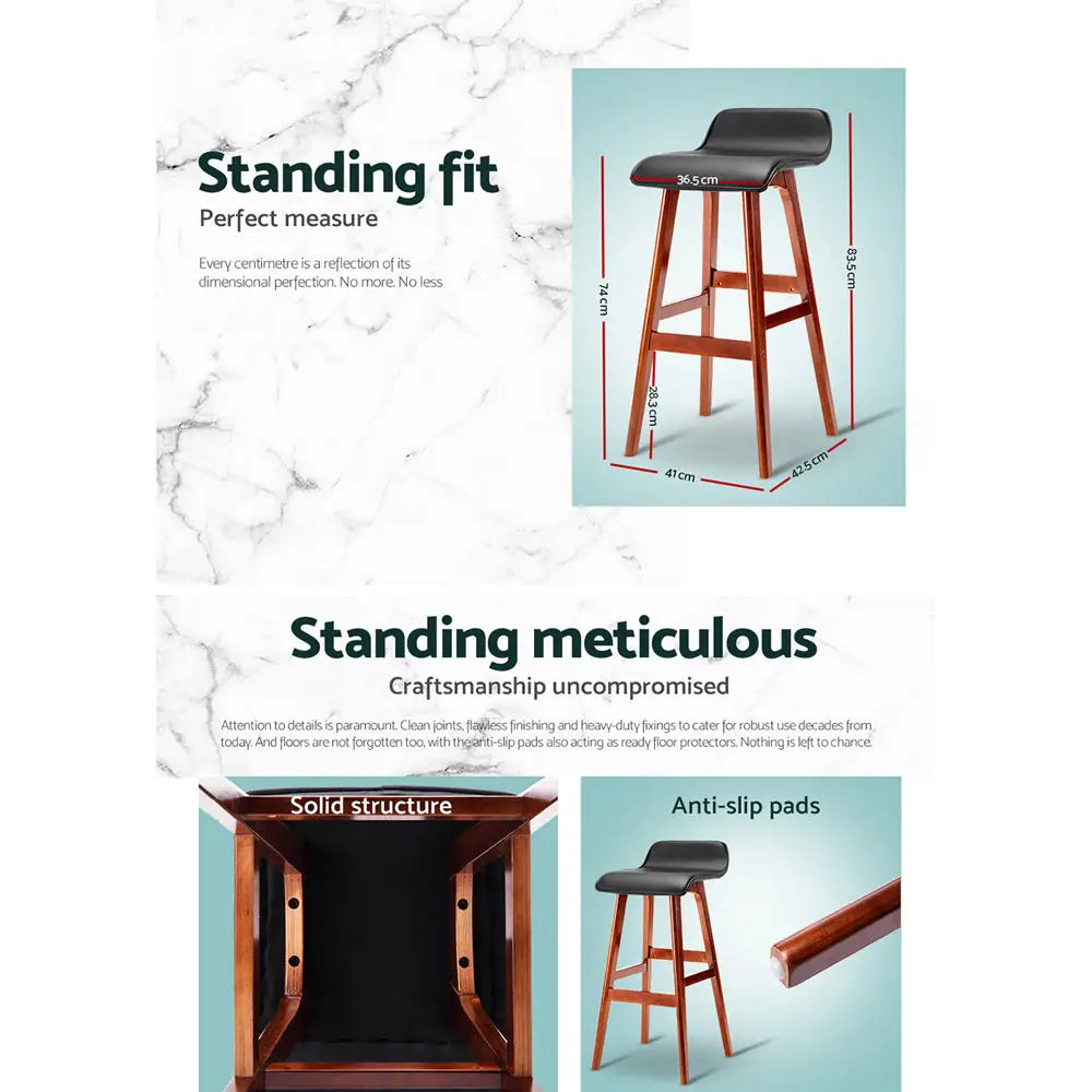 Artiss 2x Bar Stools Wooden Stool Black - Furniture > Bar Stools & Chairs