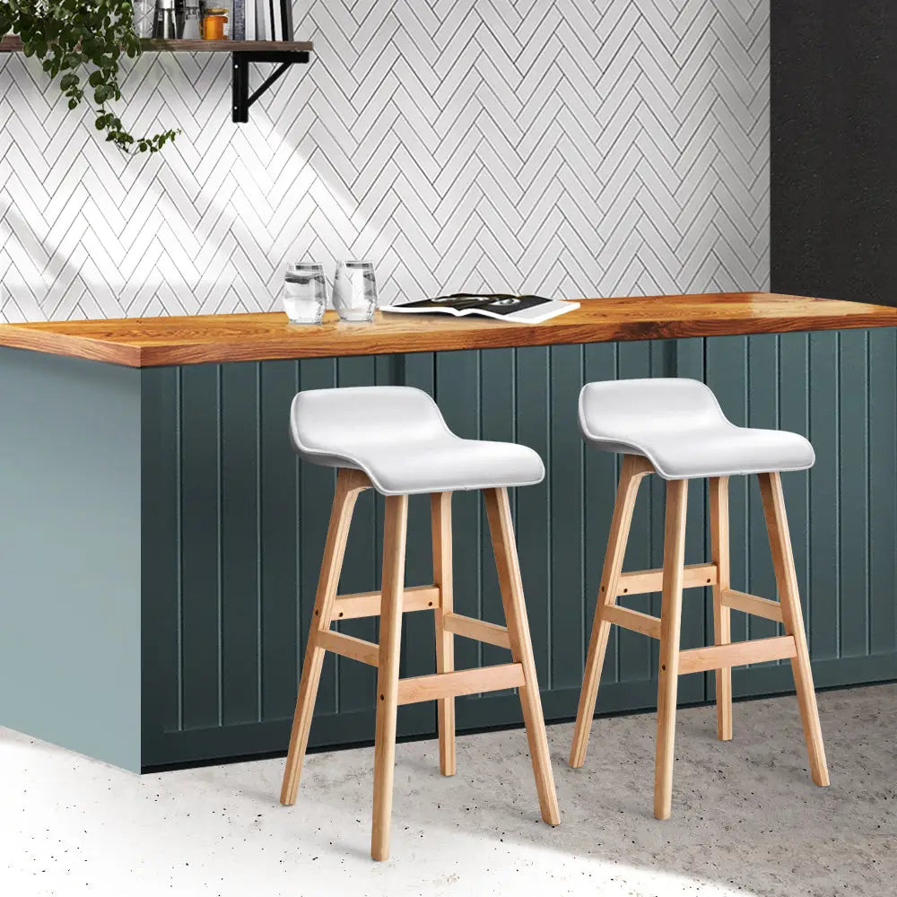 Artiss 2x Bar Stools Wooden Stool White - Furniture > Bar Stools & Chairs