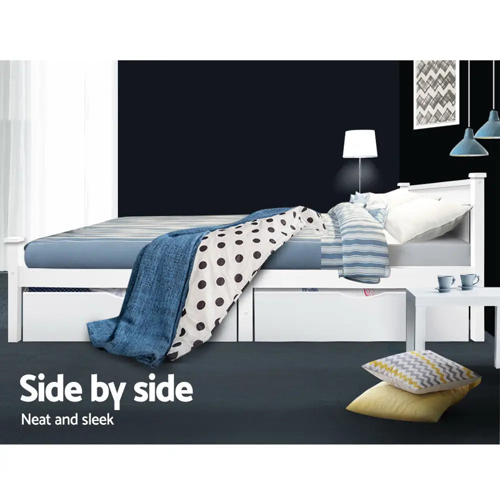 Artiss 2x Bed Frame Storage Drawers Trundle White - Furniture > Bedroom