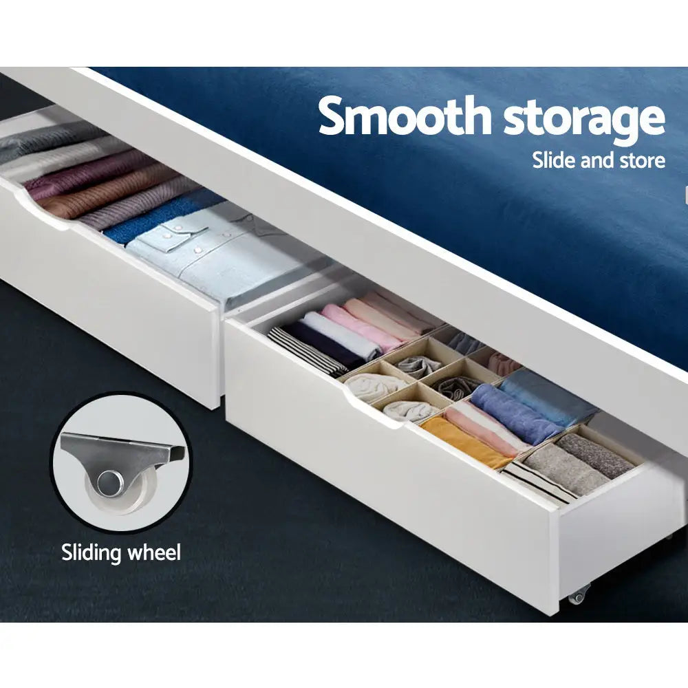 Artiss 2x Bed Frame Storage Drawers Trundle White - Furniture > Bedroom