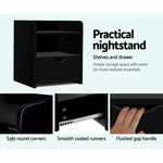 Artiss 2X Bedside Table 1 Drawer with Shelf - FARA Black - Furniture > Bedroom > Bedside Tables