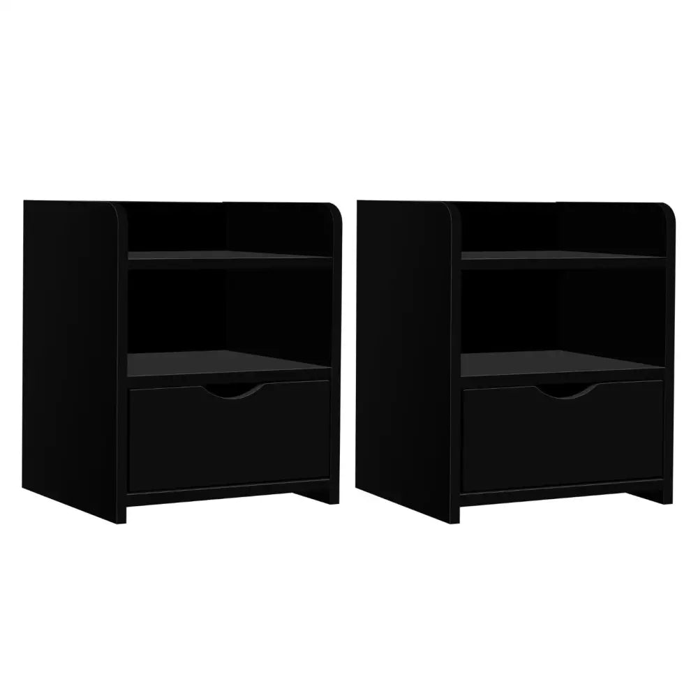 Artiss 2X Bedside Table 1 Drawer with Shelf - FARA Black - Furniture > Bedroom > Bedside Tables